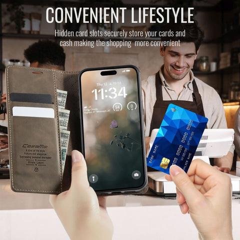 iPhone 17 Pro Max Cover - Brown - New CaseMe Fully Premium High Grade Quality Leather Flip Book With Card Holding Slots And Magnetic Closure 033