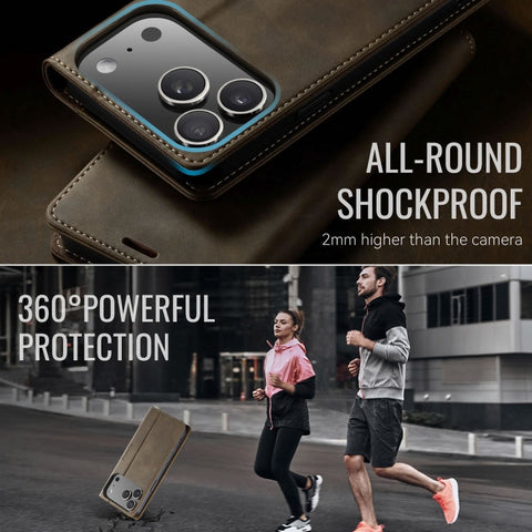 iPhone 17 Pro Cover - Brown - New CaseMe Fully Premium High Grade Quality Leather Flip Book With Card Holding Slots And Magnetic Closure 033