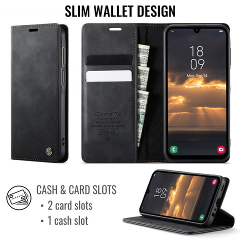 Samsung Galaxy A17 Cover - Black - New CaseMe Fully Premium High Grade Quality Leather Flip Book With Card Holding Slots And Magnetic Closure 033