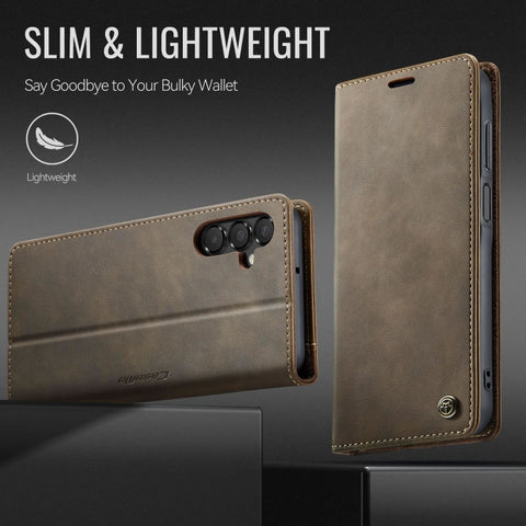 Samsung Galaxy M17 Cover - Brown - New CaseMe Fully Premium High Grade Quality Leather Flip Book With Card Holding Slots And Magnetic Closure 033