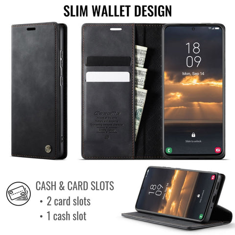 Samsung Galaxy A33 5G Cover - Black - New CaseMe Fully Premium High Grade Quality Leather Flip Book With Card Holding Slots And Magnetic Closure 033