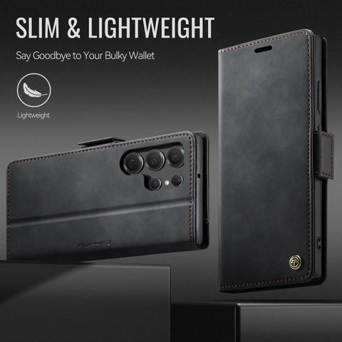 Samsung Galaxy S23 Ultra Cover - Black - New CaseMe Fully Premium High Grade Quality Leather Flip Book With Card Holding Slots And Magnetic Closure 033