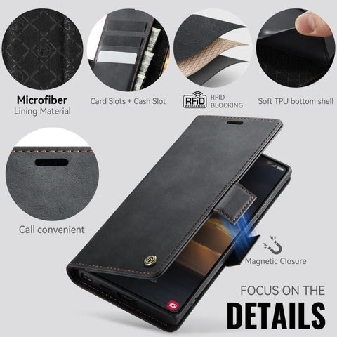 Samsung Galaxy S22 Ultra 5G Cover - Black - New CaseMe Fully Premium High Grade Quality Leather Flip Book With Card Holding Slots And Magnetic Closure 033