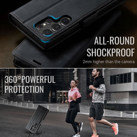 Samsung Galaxy S22 Ultra 5G Cover - Black - New CaseMe Fully Premium High Grade Quality Leather Flip Book With Card Holding Slots And Magnetic Closure 033