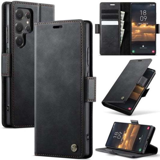 Samsung Galaxy S23 Ultra Cover - Black - New CaseMe Fully Premium High Grade Quality Leather Flip Book With Card Holding Slots And Magnetic Closure 033