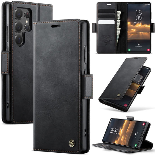 Samsung Galaxy S22 Ultra 5G Cover - Black - New CaseMe Fully Premium High Grade Quality Leather Flip Book With Card Holding Slots And Magnetic Closure 033