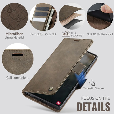 Samsung Galaxy S23 Ultra 5G Cover - Brown - New CaseMe Fully Premium High Grade Quality Leather Flip Book With Card Holding Slots And Magnetic Closure 033