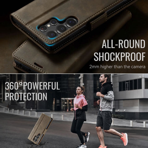 Samsung Galaxy S23 Ultra 5G Cover - Brown - New CaseMe Fully Premium High Grade Quality Leather Flip Book With Card Holding Slots And Magnetic Closure 033