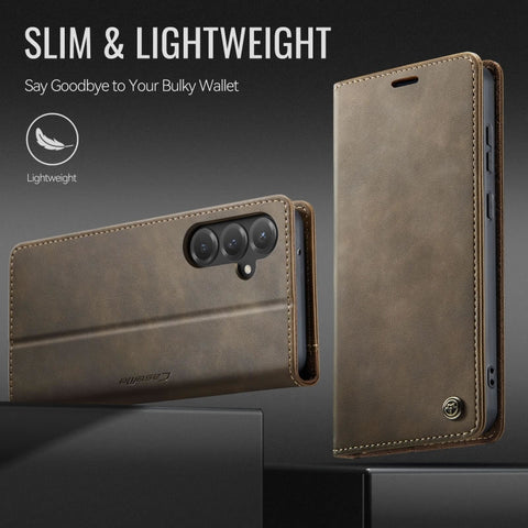 Samsung Galaxy S25 Ultra Cover - Brown - New CaseMe Fully Premium High Grade Quality Leather Flip Book With Card Holding Slots And Magnetic Closure 033