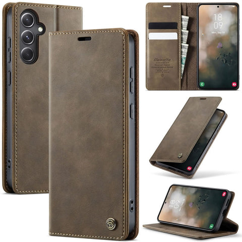 Samsung Galaxy S25 Ultra Cover - Brown - New CaseMe Fully Premium High Grade Quality Leather Flip Book With Card Holding Slots And Magnetic Closure 033