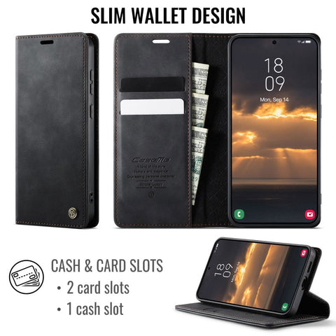 Samsung Galaxy S26 Plus Cover - Black - New CaseMe Fully Premium High Grade Quality Leather Flip Book With Card Holding Slots And Magnetic Closure 033
