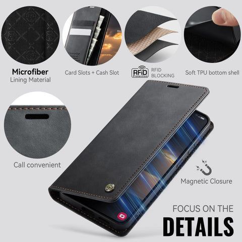 Samsung Galaxy S24 Cover - Black - New CaseMe Fully Premium High Grade Quality Leather Flip Book With Card Holding Slots And Magnetic Closure 033