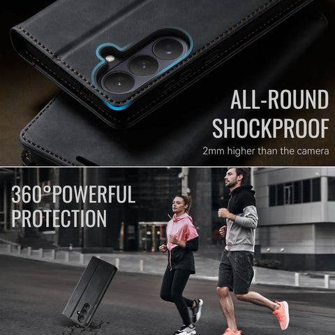 Samsung Galaxy S24 Cover - Black - New CaseMe Fully Premium High Grade Quality Leather Flip Book With Card Holding Slots And Magnetic Closure 033