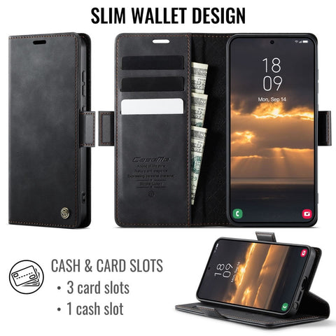 Samsung Galaxy S26 Ultra Cover - Black - New CaseMe Fully Premium High Grade Quality Leather Flip Book With Card Holding Slots And Magnetic Closure 033