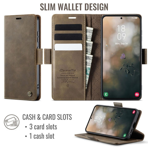 Samsung Galaxy S26 Ultra Cover - Brown - New CaseMe Fully Premium High Grade Quality Leather Flip Book With Card Holding Slots And Magnetic Closure 033