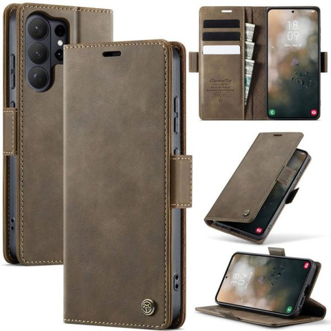 Samsung Galaxy S26 Ultra Cover - Brown - New CaseMe Fully Premium High Grade Quality Leather Flip Book With Card Holding Slots And Magnetic Closure 033