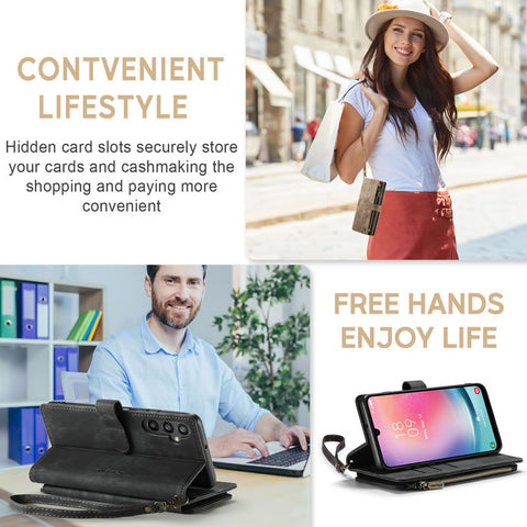 Samsung Galaxy A25 5G Cover - Black -  CaseMe Premium Vintage Leather Folio Zipper Wallet Case with Magnetic Closure and 7 Card Slots
