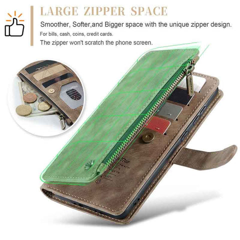 Samsung Galaxy A35 Cover - Brown -  CaseMe Premium Vintage Leather Folio Zipper Wallet Case with Magnetic Closure and 7 Card Slots