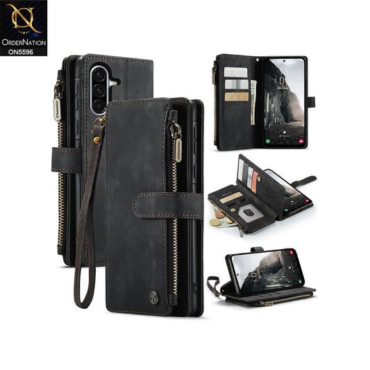 Samsung Galaxy A36 Cover - Black -  CaseMe Premium Vintage Leather Folio Zipper Wallet Case with Magnetic Closure and 7 Card Slots