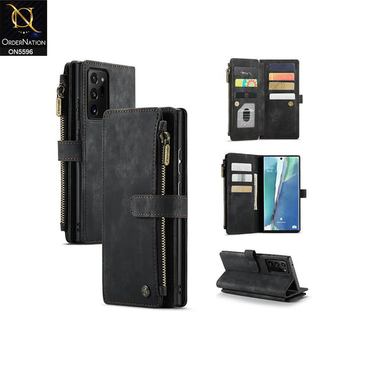Samsung Galaxy Note 20 Ultra Cover - Black -  CaseMe Premium Vintage Leather Folio Zipper Wallet Case with Magnetic Closure and 7 Card Slots