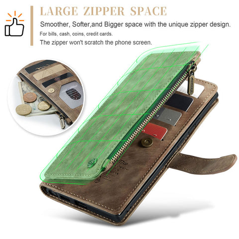 Samsung Galaxy S26 Ultra Cover - Brown -  CaseMe Premium Vintage Leather Folio Zipper Wallet Case with Magnetic Closure and 7 Card Slots