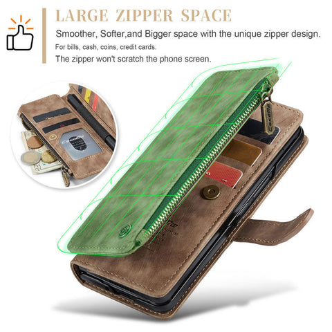 Samsung Galaxy Z Fold 5 5G Cover - Brown -  CaseMe Premium Vintage Leather Folio Zipper Wallet Case with Magnetic Closure and 7 Card Slots