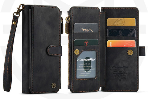 Samsung Galaxy Z Fold 4 5G Cover - Black -  CaseMe Premium Vintage Leather Folio Zipper Wallet Case with Magnetic Closure and 7 Card Slots