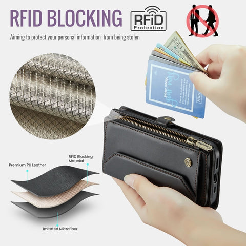iPhone 17 Pro Max Cover - Black - aseMe Samsung  RFID Blocking Zipper Wallet Leather Case with Crossbody Strap