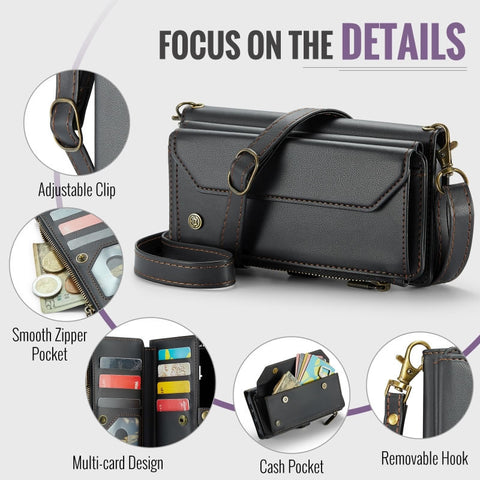 iPhone 17 Pro Max Cover - Black - aseMe Samsung  RFID Blocking Zipper Wallet Leather Case with Crossbody Strap