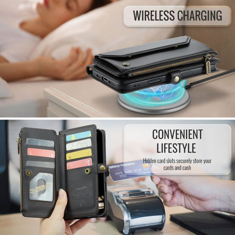 iPhone 17 Pro Max Cover - Black - aseMe Samsung  RFID Blocking Zipper Wallet Leather Case with Crossbody Strap