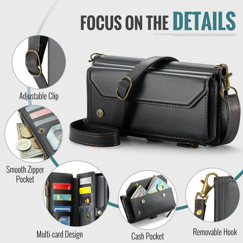 Samsung Galaxy S26 Ultra Cover - Black - aseMe Samsung  RFID Blocking Zipper Wallet Leather Case with Crossbody Strap