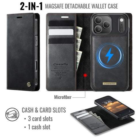 iPhone 17 Pro Max Cover - Black - CaseMe Premium High Quality Deattachable Super Magnetic Flip Case With Card Holding Slots