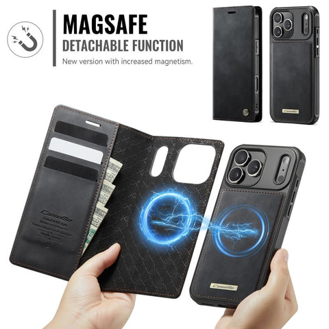 iPhone 17 Pro Max Cover - Black - CaseMe Premium High Quality Deattachable Super Magnetic Flip Case With Card Holding Slots