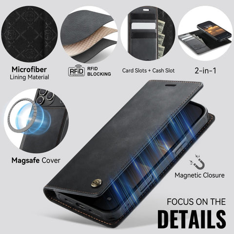 iPhone 17 Pro Max Cover - Black - CaseMe Premium High Quality Deattachable Super Magnetic Flip Case With Card Holding Slots