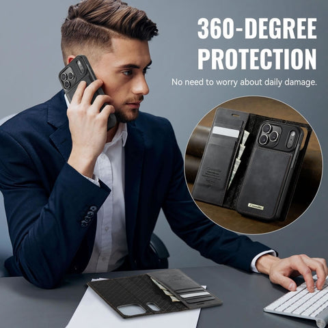 iPhone 17 Pro Max Cover - Black - CaseMe Premium High Quality Deattachable Super Magnetic Flip Case With Card Holding Slots