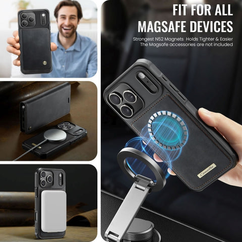 iPhone 17 Pro Max Cover - Black - CaseMe Premium High Quality Deattachable Super Magnetic Flip Case With Card Holding Slots