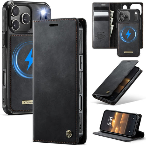 iPhone 17 Pro Max Cover - Black - CaseMe Premium High Quality Deattachable Super Magnetic Flip Case With Card Holding Slots