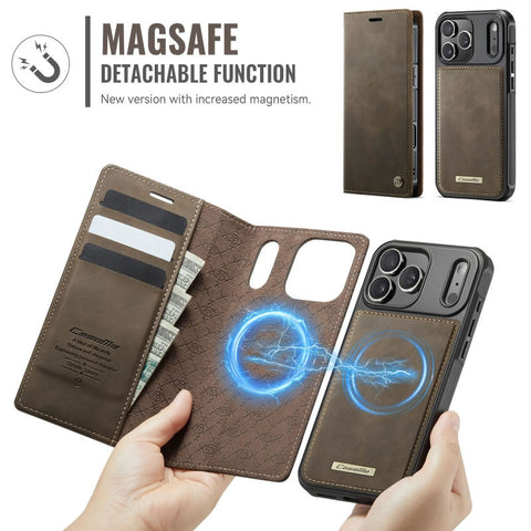 iPhone 17 Pro Max Cover - Brown - CaseMe Premium High Quality Deattachable Super Magnetic Flip Case With Card Holding Slots