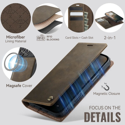 iPhone 17 Pro Max Cover - Brown - CaseMe Premium High Quality Deattachable Super Magnetic Flip Case With Card Holding Slots