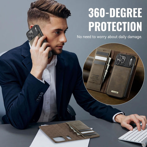 iPhone 17 Pro Max Cover - Brown - CaseMe Premium High Quality Deattachable Super Magnetic Flip Case With Card Holding Slots