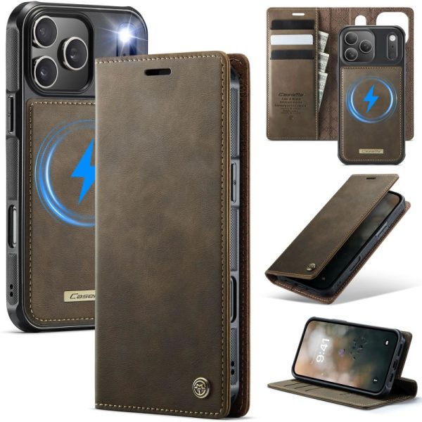 iPhone 17 Pro Max Cover - Brown - CaseMe Premium High Quality Deattachable Super Magnetic Flip Case With Card Holding Slots