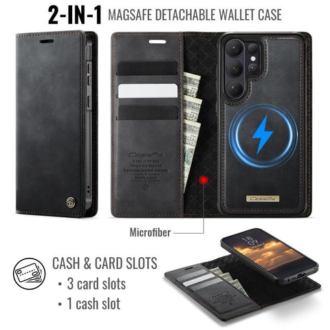 Samsung Galaxy S26 Ultra Cover - Black - CaseMe Premium High Quality Deattachable Super Magnetic Flip Case With Card Holding Slots