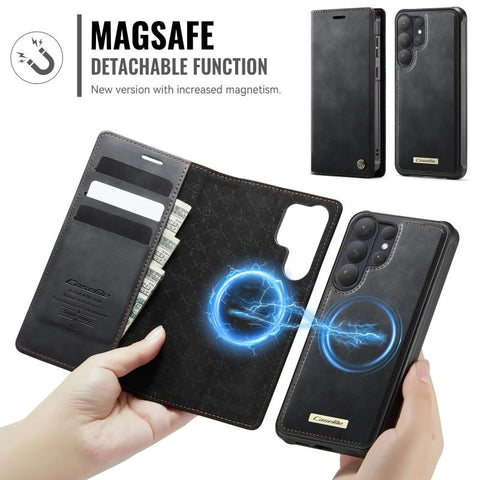 Samsung Galaxy S25 Ultra Cover - Black - CaseMe Premium High Quality Deattachable Super Magnetic Flip Case With Card Holding Slots