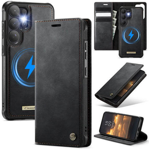 Samsung Galaxy S25 Ultra Cover - Black - CaseMe Premium High Quality Deattachable Super Magnetic Flip Case With Card Holding Slots