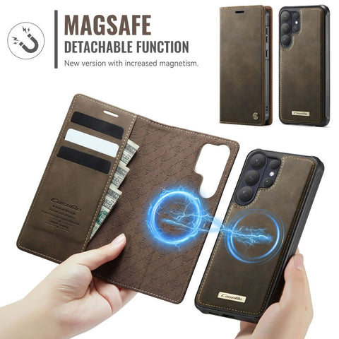 Samsung Galaxy S25 Ultra Cover - Brown - CaseMe Premium High Quality Deattachable Super Magnetic Flip Case With Card Holding Slots