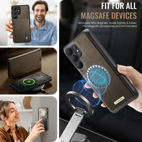 Samsung Galaxy S26 Ultra Cover - Brown - CaseMe Premium High Quality Deattachable Super Magnetic Flip Case With Card Holding Slots