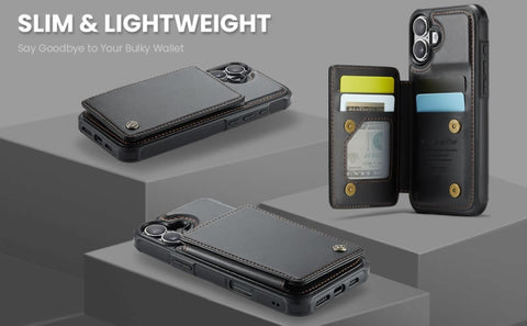 iPhone 17 Air Cover - Black - CaseMe Premium Wallet Case with RFID Blocking & Kickstand Black