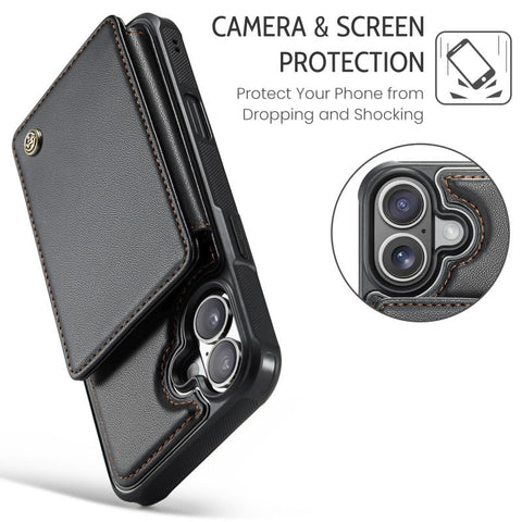 iPhone 17 Cover - Black - CaseMe Premium Wallet Case with RFID Blocking & Kickstand Black
