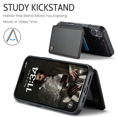 iPhone 17 Cover - Black - CaseMe Premium Wallet Case with RFID Blocking & Kickstand Black