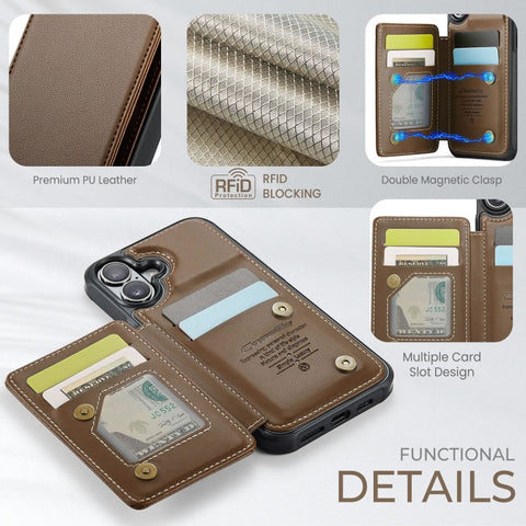 iPhone 17 Air Cover - Brown - CaseMe Premium Wallet Case with RFID Blocking & Kickstand Black